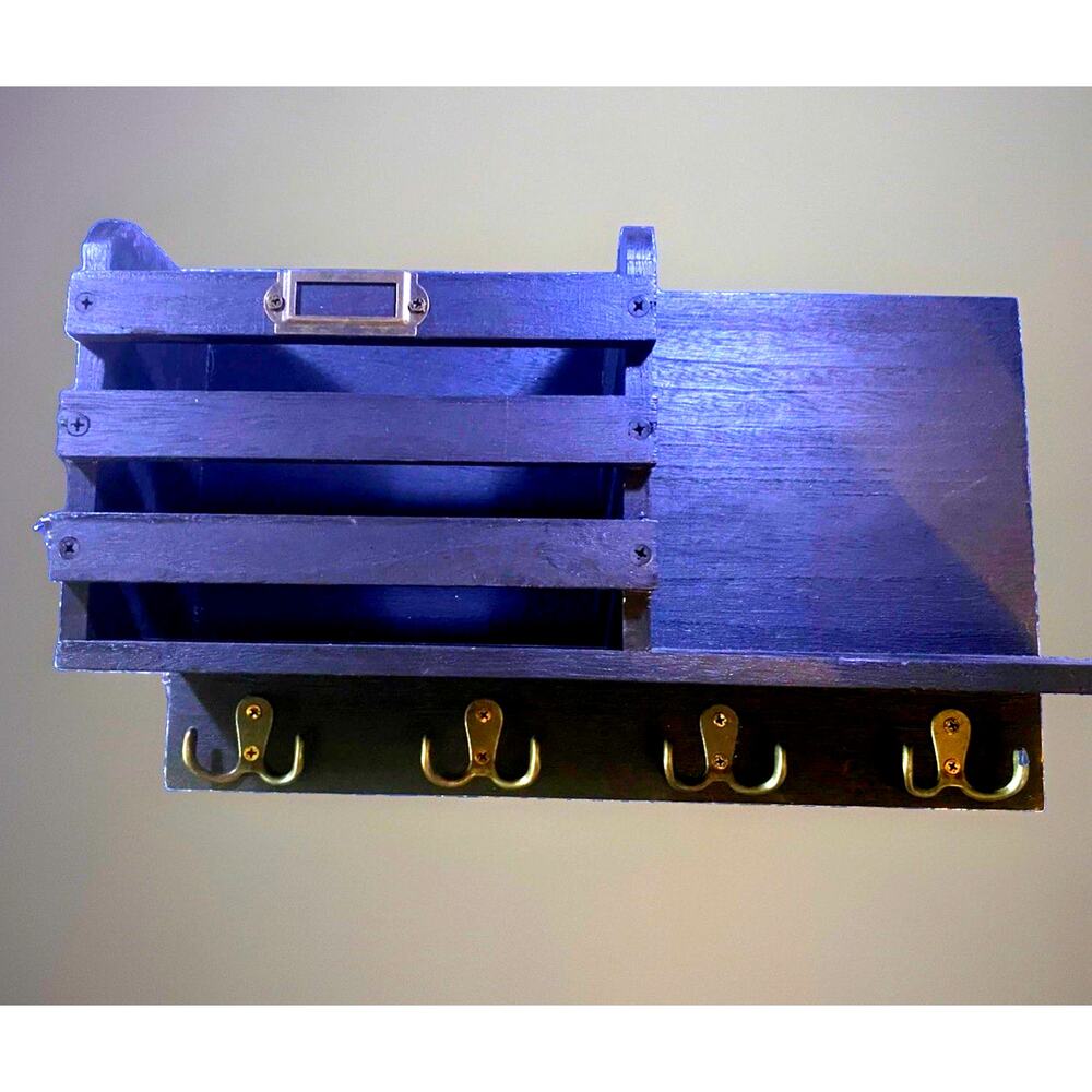 Ebony Wall Mount Organizer Key and Mail Holder 8 Hooks and Storage 16"Lx10"Tx5"D